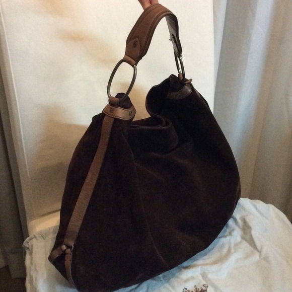 brown suede hobo bag