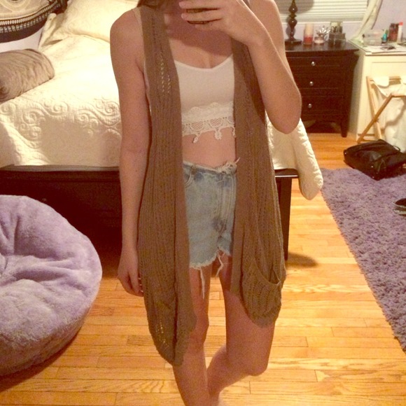 Brown Knit Long Vest