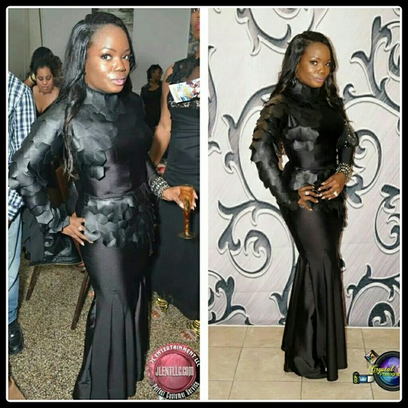 Scallop leather black gown - Picture 1 of 2