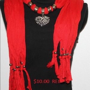 New Beautiful red Scarf with heart bling emblem