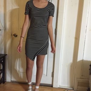 Asymmetrical striped bodycon dress