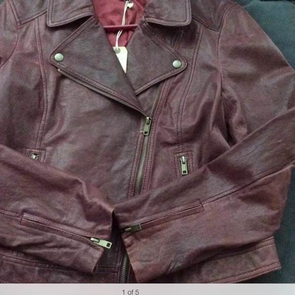 Leather Moto jacket, burgundy, Medium, New