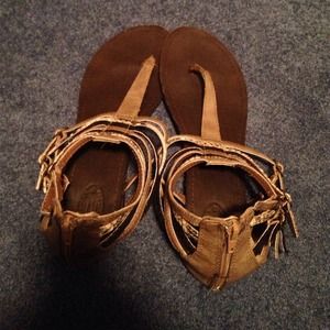 Strappy brown leather sandals