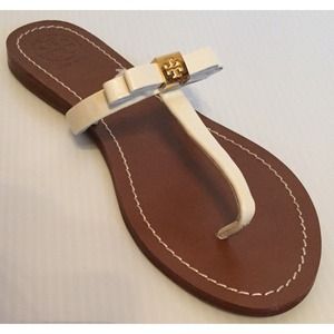 New Tory Burch Leather Leighanne Logo Bow Sandals