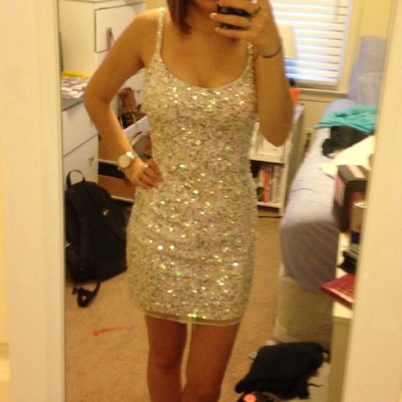 Silver pink sparkly prom dress pageant dress
