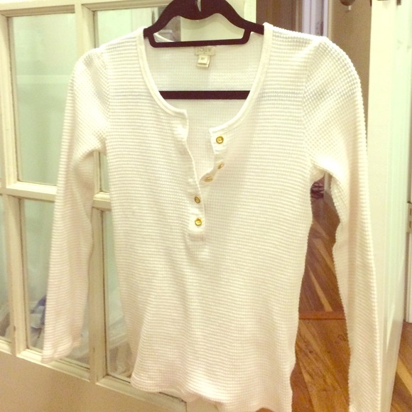 XS J. Crew Thermal Waffle Henley in Ivory