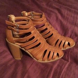 Brown Cutout Booties with Chunky Heel