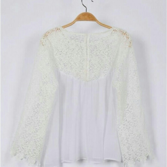 White sheer long sleeve blouse crochet sleeves m - Picture 3 of 4