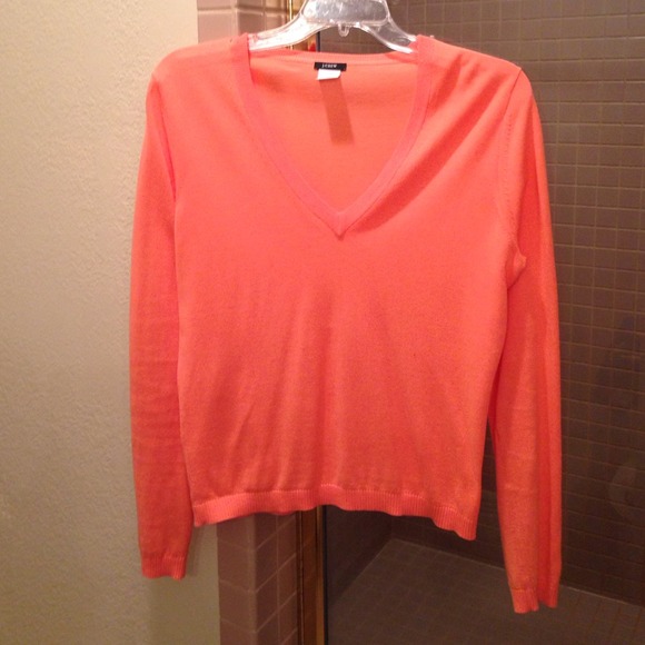 J. Crew v-neck cotton sweater in Orange papaya