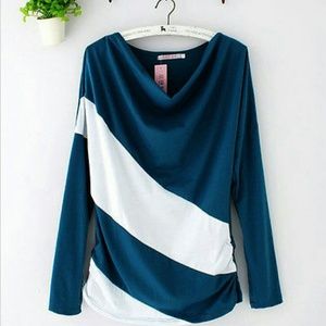 Autumn women casual long batwing sleeve striped xl
