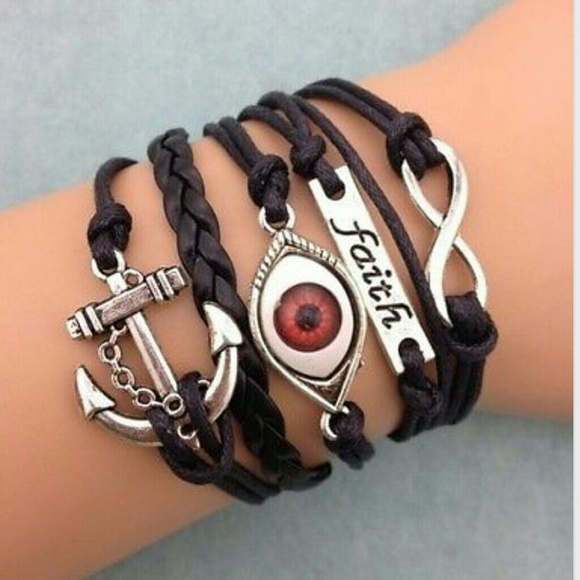 Infinity bracelet black eyeball faith charm