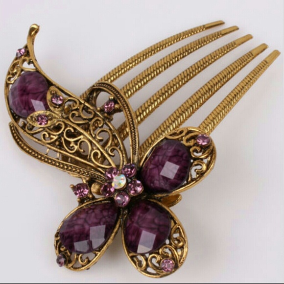 Gold filled amethyst Austrian crystal hair pin