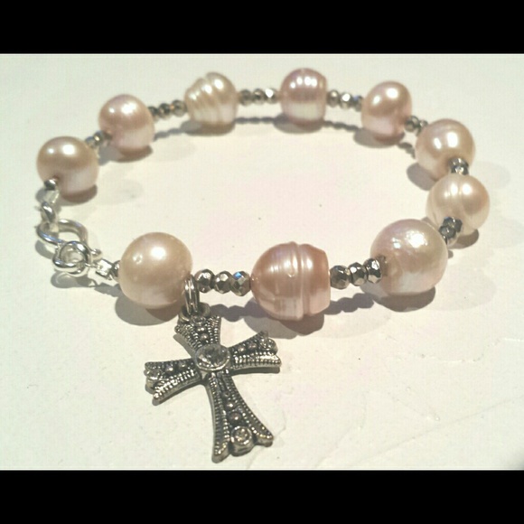 SOLD Pearl with Silver Pyrite Bracelet.