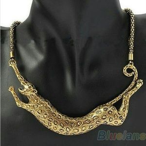Leopard animal gold plated pendant collar necklace