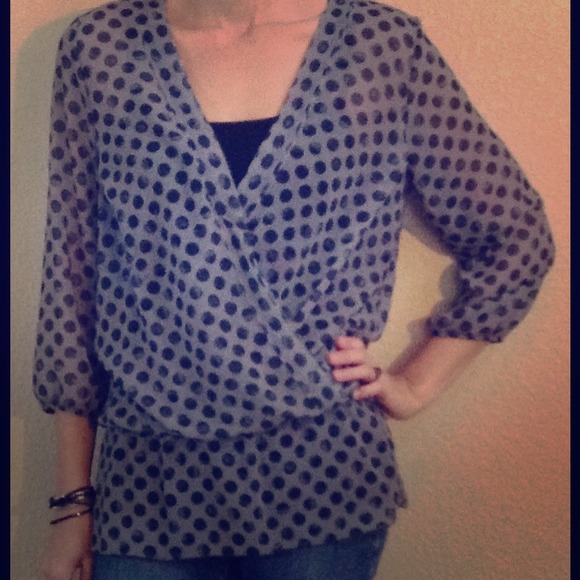 Sweet Pea Fake Wrap Polka Dot Top.