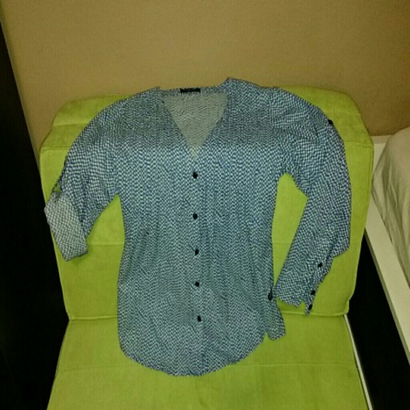 Blue polkadots women's long sleeves polo - Picture 1 of 4
