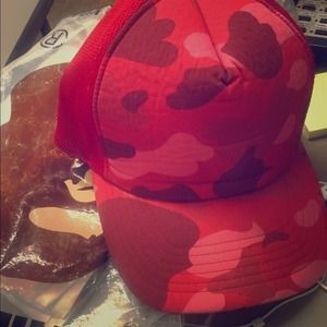 Red camo Bape trucker hat