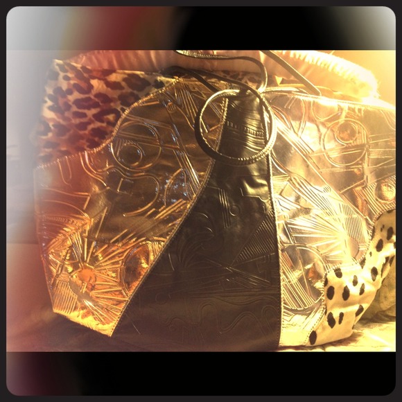 Wild&Crazy Gold, Black, Silver & Animal Print Tote - Picture 1 of 4