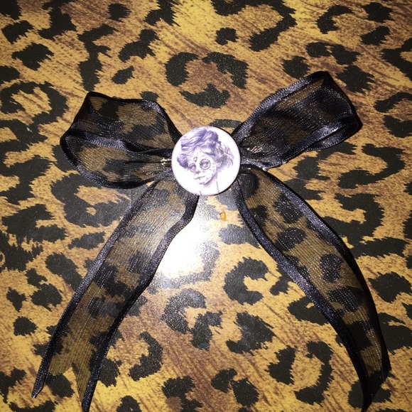 Handmade sugar skull black satin bow