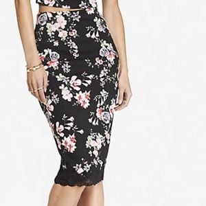 LACE HEM MIDI PENCIL SKIRT - POPPY PRINT