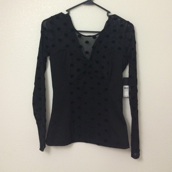 Guess Black Party Long Sleeve Sweetheart Dot Top