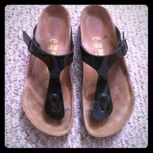Birkenstock Size 38 sandal. Black Patent leather.