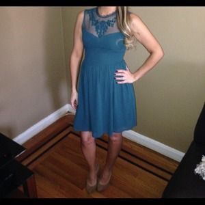 Hunter green sheer skater dress