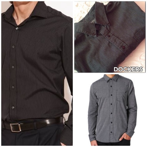 DOCKERS GRAY MENS BUTTON UP SHIRT, 17 NWOT