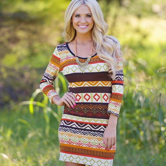 Brown Tribal Sweater Dress