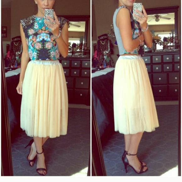 Cream Midi Tulle Skirt