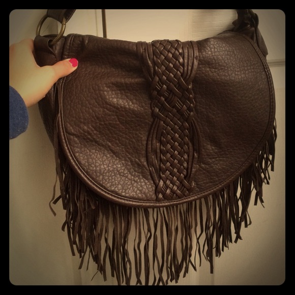 Dark Brown Cross Body Bag w/ Fringes and Dress