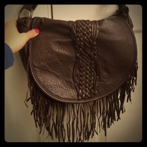 Dark Brown Cross Body Bag w/ Fringes and Dress