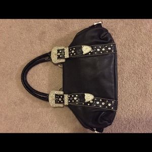 Charm and Luck black leather purse w/ crystals