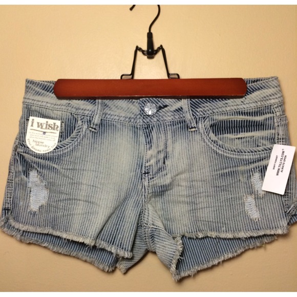 Jean Stripped Denim Shorts - Picture 1 of 4