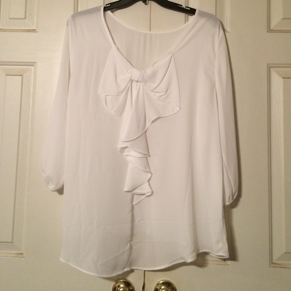 White silky blouse with bow on back