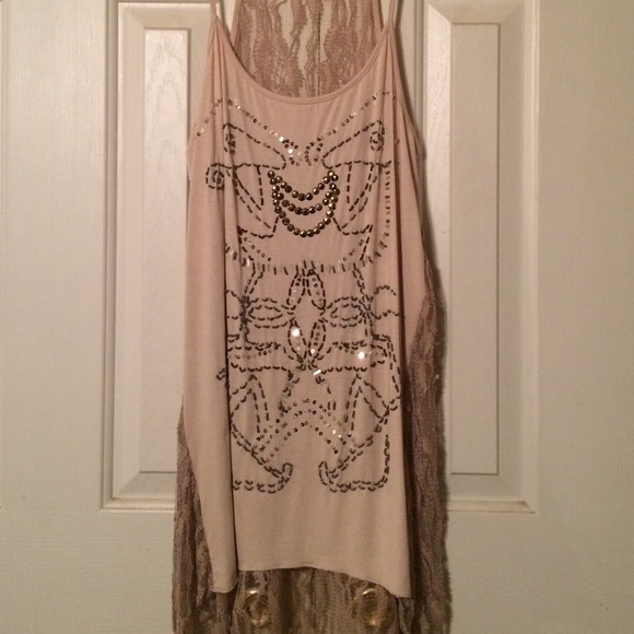 BKE lace back, aztec beaded, hi-lo tank.