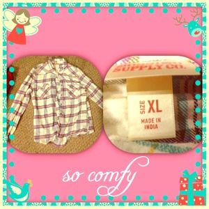 💁💖Pink and purple plaid flannel button down