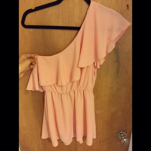 Light pink, one shoulder, silk top