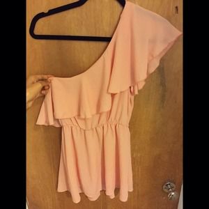 Light pink, one shoulder, silk top