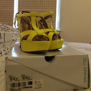 Call It Spring neon yellow sandals.