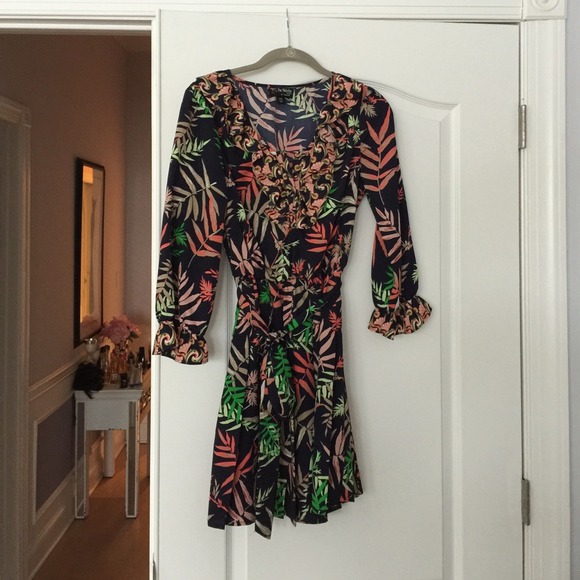 Navy dress w/colorful leaves the Webster Miami