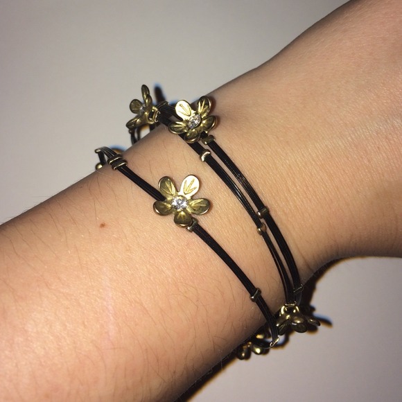 Set of 3: Black and Gold Flower Whisper Bracelets