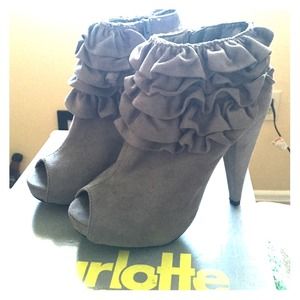 Grey Open Toe Ruffle Heels
