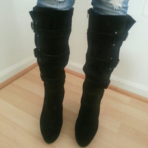 Suede Knee High Boots (Black) - Picture 2 of 2