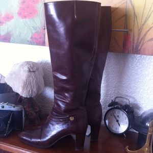 FERRAGAMO Brown Leather Knee High Boots