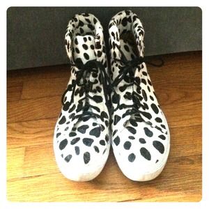 Brown and white cowprint Jeffery Campbell sneakers