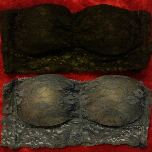 Black and blue bandeau bras