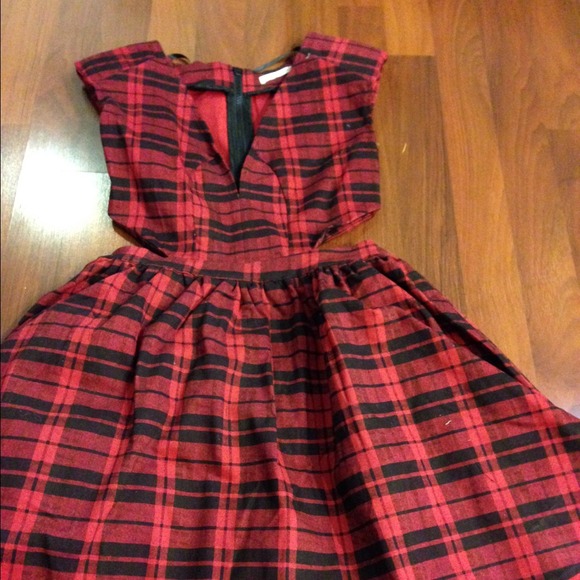 Nastygal Plaid Red Black Cutout Sides Mini Dress - Picture 2 of 4