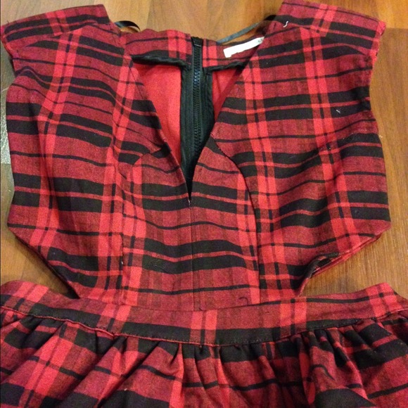 Nastygal Plaid Red Black Cutout Sides Mini Dress - Picture 4 of 4
