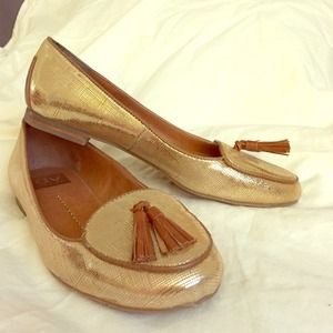 Gold with leather detailed flats